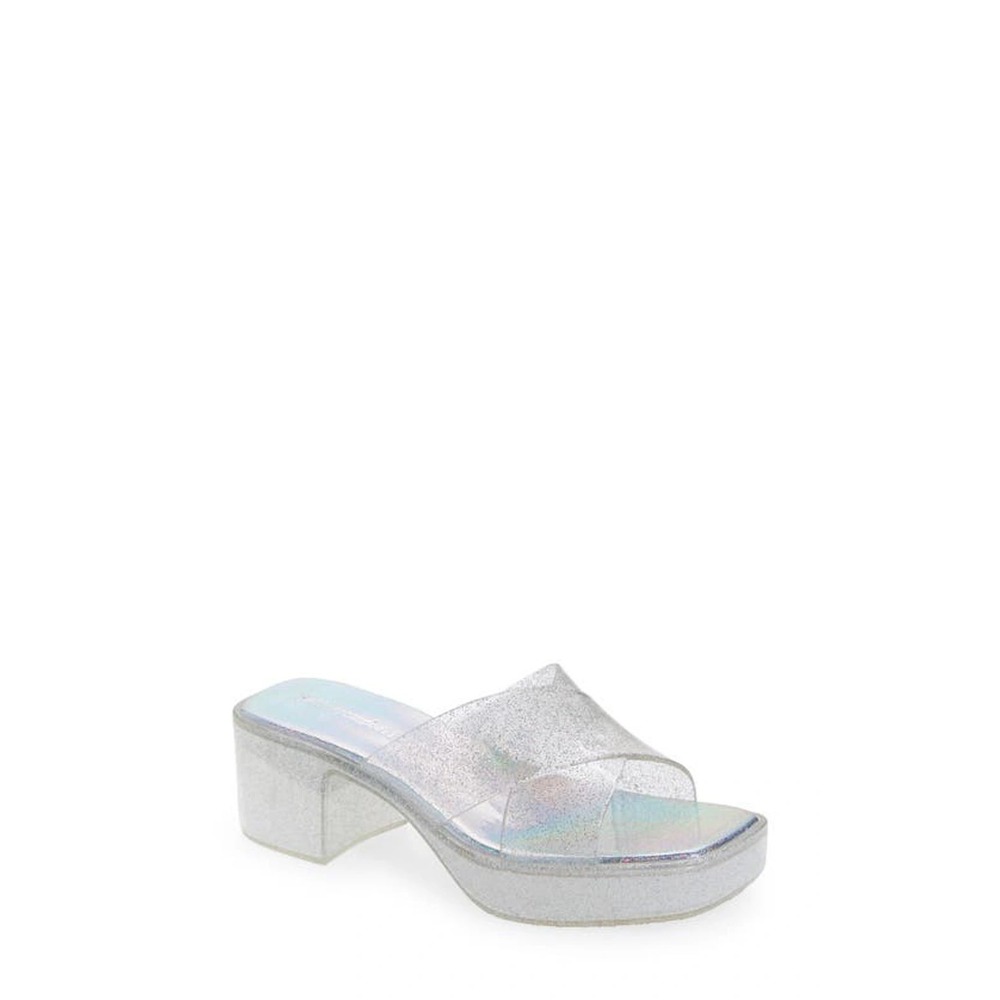 Jeffrey Campbell Bubblegum Silver Iridescent Glitter Platform Slide Sandals 8